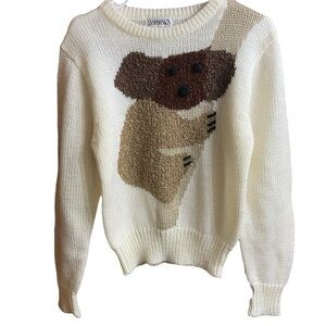 VTG Snapdragon Cream Koala Bear Novelty Crochet Knit Chunky Crewneck Sweater XS